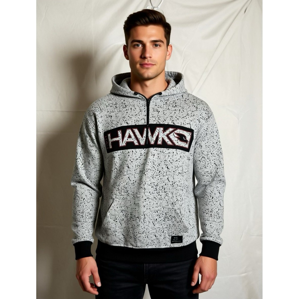 Tony Hawk Mens‎ Gray Speckled Graphic Hoodie Quarter Zip Pullover Sweatshirt XL
